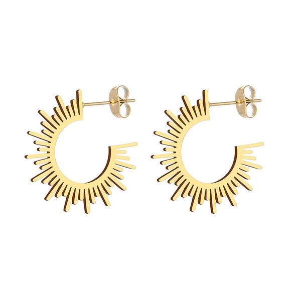 18K Gold Plated Sun C-shape Earrings - Picture 5 of 9